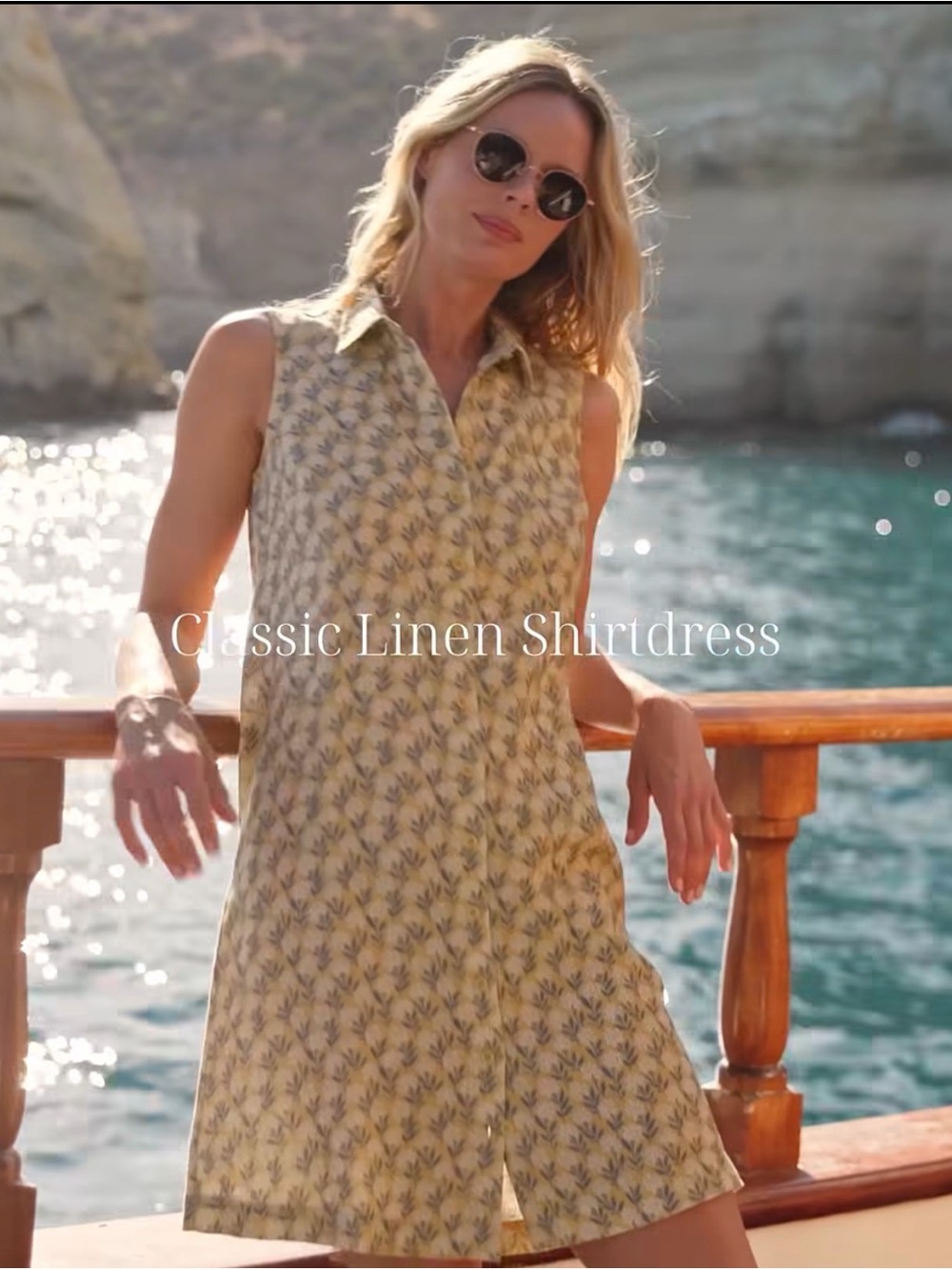 Garnet Hill linen Floral Sleeveless Shirt Dress